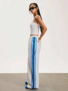Athîral Women's Casual Athletic Baggy Low Waist Side Split Color Block Blue White Loose Fit Sports Long Pants Running Outdoor Gym Workout Summer - White - View 4