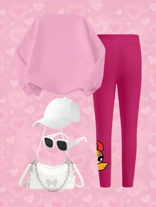 THE POWERPUFF GIRLS X SHEIN طقم سويت شيرت وبنطلون ليجنز بطبعة كرتونية للبنات الصغيرات - أبيض - مشاهدة 9