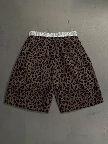 StoneGrade American Style Leopard Print Colorblock Patchwork Double Waistband Drawstring Casual Shorts, Suitable For Daily Wear, Friends Gathering, Targeting Young Fashion-Forward People Who Pursue Personalized And Style, Prefer American Streetwear - Multicolor - View 2