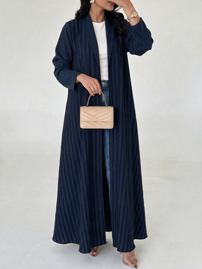 Yasmyna Women's Woven Striped Long Sleeve Grey Patchwork Straight Leg Elegant Conservative Abaya