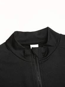 SHEIN Tween女孩針織黑色立領拉鍊修身休閒運動套裝，含內搭褲，運動套裝、學院風套裝、慢跑套裝 - 黑色 - 查看 6