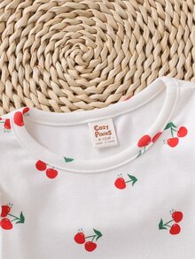 Cozy Pixies 女嬰針織櫻桃水果圖案荷葉袖圓領長袖T恤 - 彩色 - 查看 5