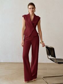 MOTF PREMIUM DOUBLE-BREASTED SLEEVELESS WAISTCOAT - Burgundy - View 6