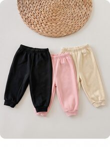 SHEIN 女嬰秋冬可愛 3 件組愛心圖案長褲 - 藕粉色 - 查看 2