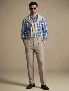 Lornavo Men's Plaid Knight Pattern Casual Daily Wear Shirt - Blue and White - View 6