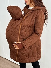 SHEIN Maternity Autumn/Winter Hooded 3-In-1 Jacket - Brown - View 5