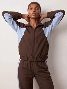 Zivah Women's Colorblock Zipper Front Jacket And Pants Sports Set - Multicolor - View 8