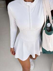 Eassivo Eassivo Lady's Summer Long-Sleeved Fitted Tennis Dress - White - View 5
