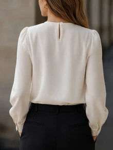 Balvessa Women's Autumn/Winter Beige/Apricot Metal Decor Elegant Commute Blouse - Apricot - View 3