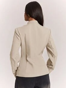 SHEIN BAE 時尚優雅通勤純色青蛙鈕扣西裝外套 - 卡其色 - 查看 2