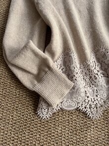 Grovea Setelan Sweater Lengan Panjang dan Rok Rajut Wanita Ukuran Besar untuk Musim Dingin - Aprikot - View 6