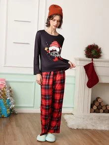 Chillnights Women's Christmas Santa Plaid Knit Long Sleeve Pants Pajama Set - Multicolor - View 3