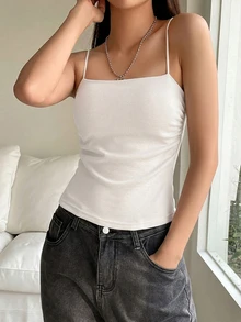 DAZY Casual Versatile Solid Color Camisole With Built-In Padded Cups - White - View 4