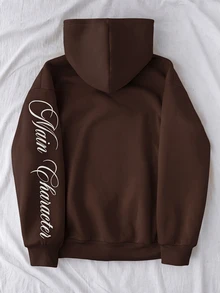 SHEIN 青少年女孩豹紋英文字母連帽寬鬆休閒衛衣 - 棕色 - 查看 5