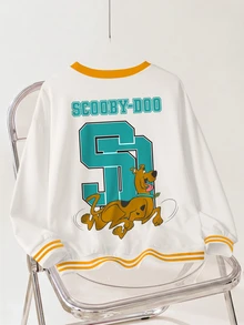SCOOBY-DOO X SHEIN 大尺碼圓領卡通圖案日常休閒衛衣 - 白色 - 查看 2