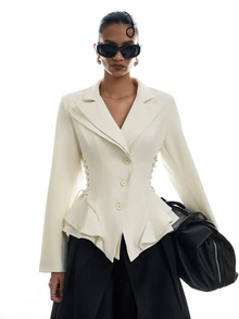 LYSMO Women's Solid Color Tie Design Casual Commute Blazer Autumn Winter Jacket, Elegant Women's Blouses Y2K, Work Tops For Women, Chic Unique Blouse - Apricot - View 6