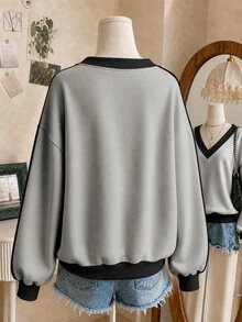 Lalippa Plus Size Women's Color Block V-Neck Casual Everyday Long Sleeve Sweatshirt - Multicolor - View 2