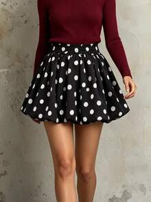 Pariaura Autumn,  Fall Winter Casual, Black Polka Dot Tulip Skirt, Elegant Outfit, Commute Outfit, Holiday Outfit, Holiday Outfit, Women's Skirt - Black - View 3