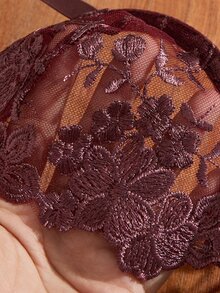 SHEIN 女款天藍色刺繡綁帶內衣套裝 2件組 - 中紫紅色 - 查看 5