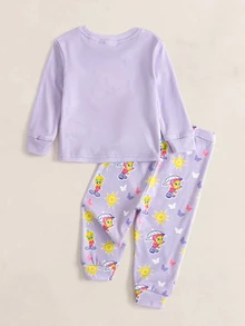 LOONEY TUNES X SHEIN 女嬰圓領長袖上衣與長褲居家休閒套裝 - 紫色 - 查看 2