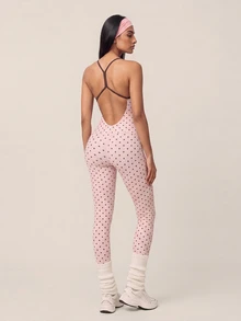 SHEIN BAE Women's Polka Dot Print Back Cutout Cami Strap Sports Jumpsuit - Baby Pink - View 4