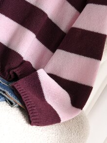 Elaquor Plus Size Women's Striped Drop Shoulder Long Sleeve Single-Breasted Knit Cardigan - Multicolor - View 3