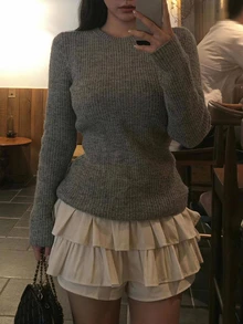 Dazy Plus Korean Style Back Bowknot Long Sleeve Contrast Color Casual Girl Autumn/Winter New Sweater - Grey - View 3