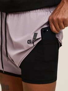 OTTIMOZO Men's Drawstring Waist Casual Versatile Daily Travel Sports Shorts, Gym,Workout,Cooling,Outdoor,Men's 2-In-1 Workout Shorts,High Stretch - Purple - View 5