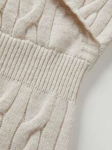 SHEIN Women Fall Winter Shawl Collar Cable Knit Dress Surplice V-Neck Long Sleeve Bodycon Midi Dress - Apricot - View 6
