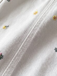 SHEIN MOD 女款花卉不對稱下擺休閒牛仔吊帶連身褲工作裝 - 彩色 - 查看 5