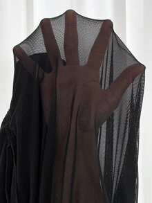 SHEIN Maternity Solid Color High Neck Mesh Patchwork Long Sleeve Fitted Dress - Black - View 5