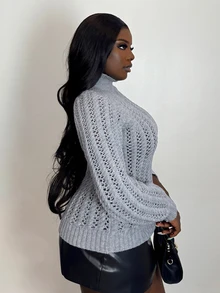 Selianne Women's Minimalist Design Cable Knit Loose Elegant Sweater Top - Grey - View 4
