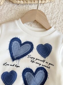 SHEIN Baby Girl Knit Heart Pattern Crew Neck Casual Sweatshirt & Long Pants 2 Pieces Set - Multicolor - View 2