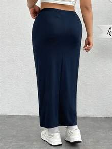 SHEIN EZwear 大尺碼女款純色休閒街頭風寬鬆百搭日常穿著裙 秋季外出晚裝 海軍藍 - 藏蓝色 - 查看 2