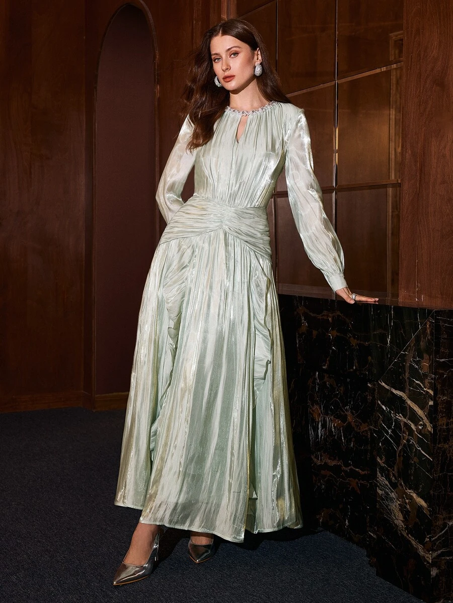 MOTF PREMIUM FASHION SHINY ELEGANT WOMEN'S LONG DRESS - Green - View 1
