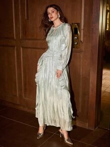 MOTF PREMIUM FASHION SHINY ELEGANT WOMEN'S LONG DRESS - Green - View 4
