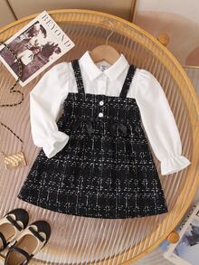 SHEIN Baby Girl 2-In-1 Patchwork Bow Decor Fashion Summer Dress - Black - View 1