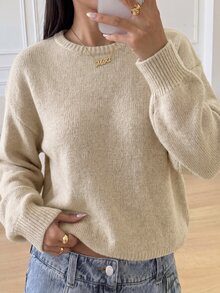 SHEIN Teen Girls Sweaters Casual Girls,Sweater, Autumn Sweater, Autumn Girls' Sweater, Girls' Sweate - Khaki - View 1