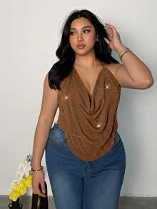 Firerie Plus Size Women's Fashion Versatile Daily Wear Halter Neck Top - Khaki - View 3