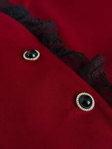 Maweii Setelan Jaket dan Rok Duyung Wanita Ukuran Besar Bergaya Vintage Elegan dengan Patchwork Renda dan Kancing untuk Pesta Malam - Merah - View 8