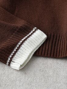 GlowEve CURVE Plus Size Women's Knit Dress Set, Solid Color Round Neck Colorblock Seahorse Design, Minimalist Elegant Casual Autumn Winter Office Graduation Brown - Coffee Brown - View 6