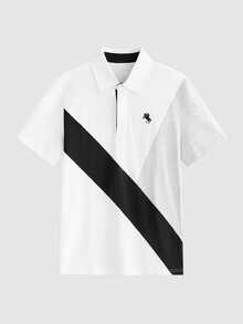 Lornavo Men's Cotton White And Black Color Block Polo Shirt High Quality Store Style Business Golf Summer Casual - Multicolor - View 4