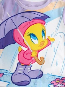 LOONEY TUNES X SHEIN 女嬰圓領長袖上衣與長褲居家休閒套裝 - 紫色 - 查看 4