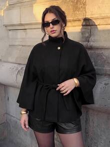 Firerie Plus Size Fashion Streetwear Button-Up Wool Jacket - Black - View 6