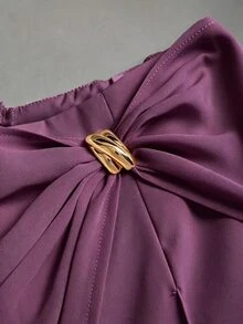 Franclia Women's White Straight Leg Casual Commuter Pants, Patchwork Chiffon Draped Soft Flowy Pants With Metal Buttons, Asymmetrical Versatile Spring/Summer Trousers - Violet Purple - View 4