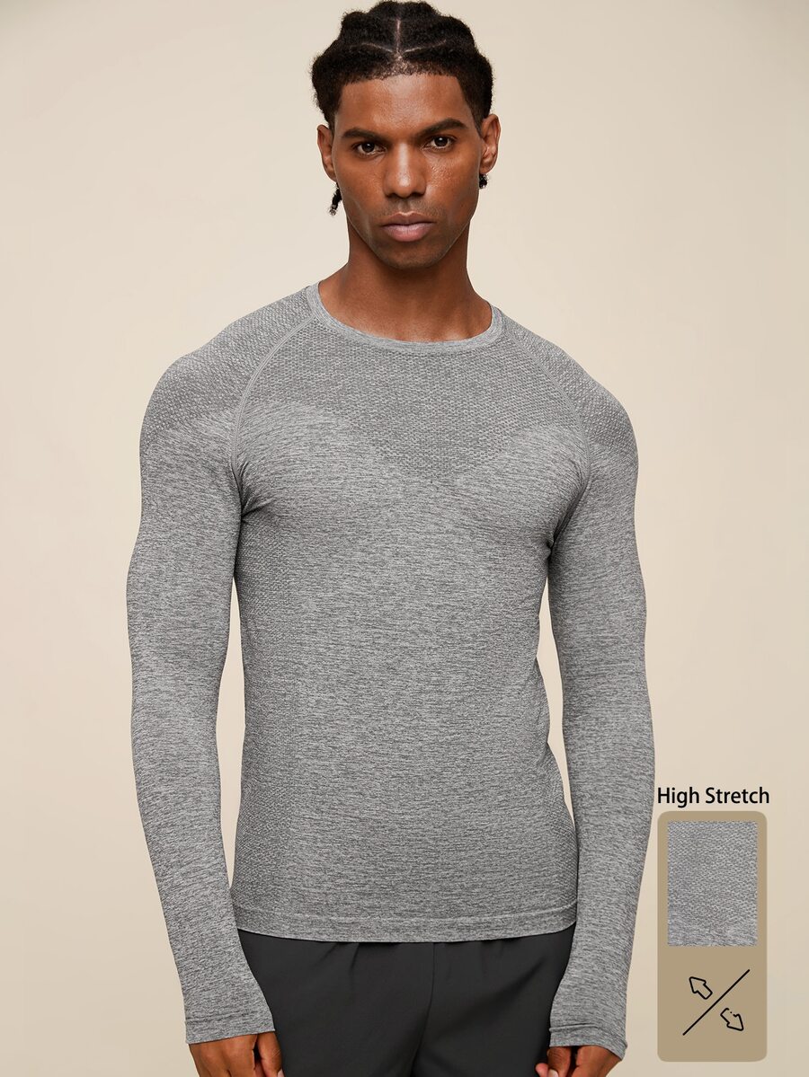 OTTIMOZO Men's Solid Color Crew Neck Raglan Long Sleeve Sports T-Shirt - Grey - View 1