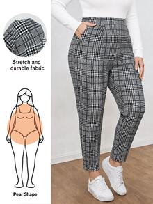 Shapeblank 大尺碼女款格紋休閒百搭日常穿著長褲 - 黑色 - 查看 3