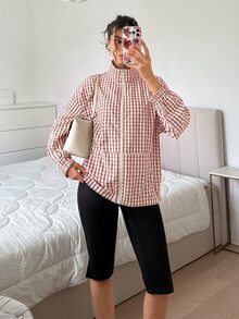 SHEIN EZwear 格紋編織女款休閒夾克 - 紅色 - 查看 7