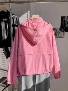 Comfortcana 春夏休閒基礎款白色短版輕便夾克，附口袋，秋冬可穿 - 玫紅色 - 查看 2