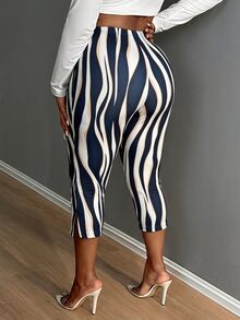 SHEIN SXY Black And White Zebra Print High Elasticity Knit High Waist 7/8 Length Leggings - Black and White - View 2